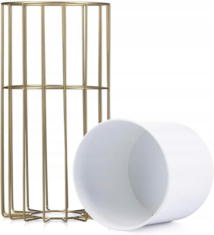 Moderne Blumenständer Metall 42 cm Hoch mit Weiss Blumentopf Rund 19 cm Ø auf Robuste Gold Ständer -