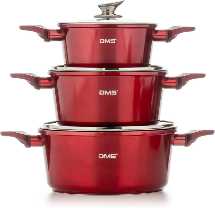 DMS® 15-teilig Induktion Kochgeschirr Kochset Töpfe Pfannen Bratpfanne Kasserolle Suppentopf mit Gla