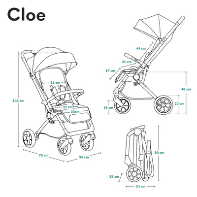 LIONELO Cloe Zusammenklappbarer Kinderwagen bis zu 22 kg, Verstellbare Rückenlehne Schlaffunktion, 5