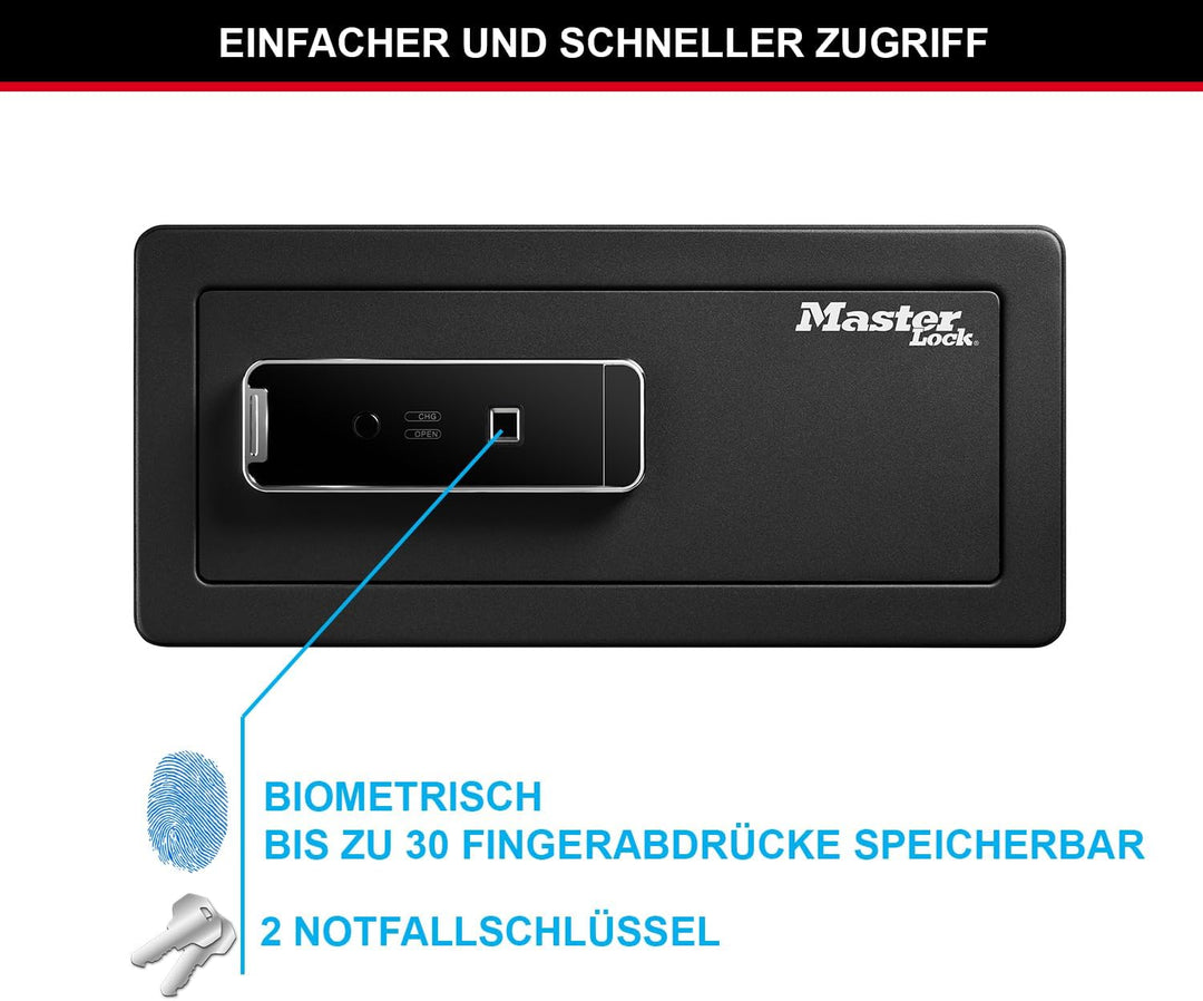 Master Lock Biometrischer Tresor mit Fingerabdruck, 19,5 x 43 x 37 cm Fingerabdruck-Schloss 25 L, Fi