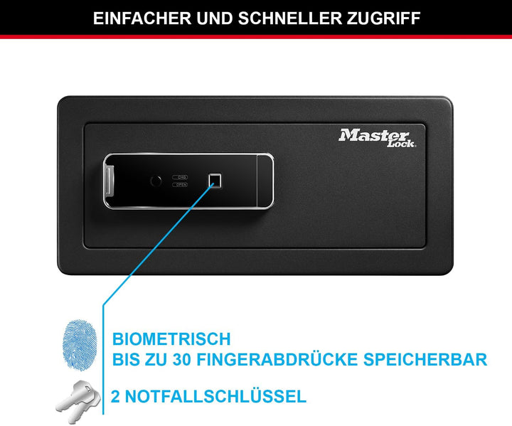 Master Lock Biometrischer Tresor mit Fingerabdruck, 19,5 x 43 x 37 cm Fingerabdruck-Schloss 25 L, Fi