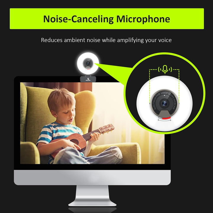 NexiGo N960E 60FPS Autofokus 1080P Webcam mit 2 Stereo Mikrofon, Ringlicht und Abdeckung, USB Kamera