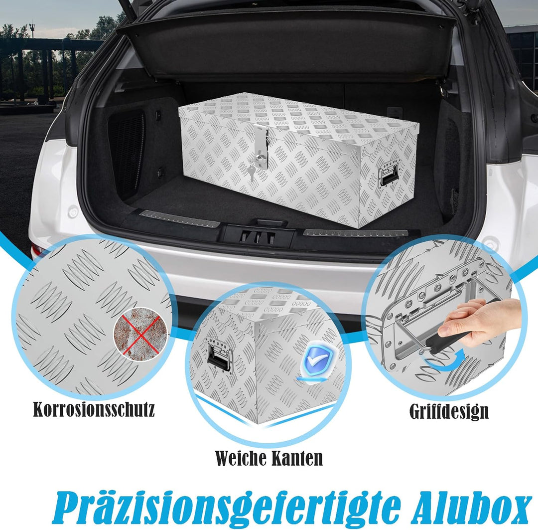 YRHome 38L Aluminium WerkzeugkisteAlubox Aluminiumkiste Transportbox Deichselbox Für PKW Anhänger Mi
