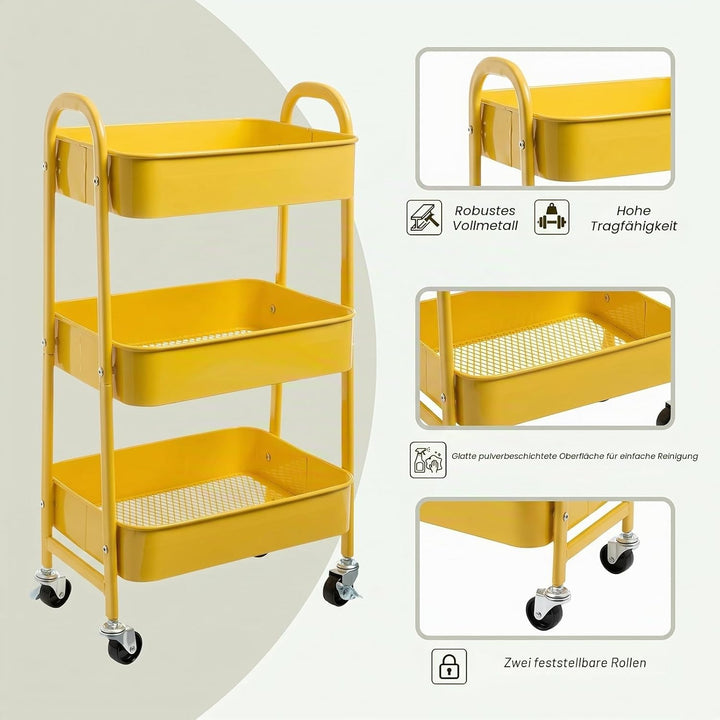 DOEWORKS Aufbewahrungswagen 3-Etagen Metall Utility Cart Rollwagen Organizer Wagen mit Rädern für Kü