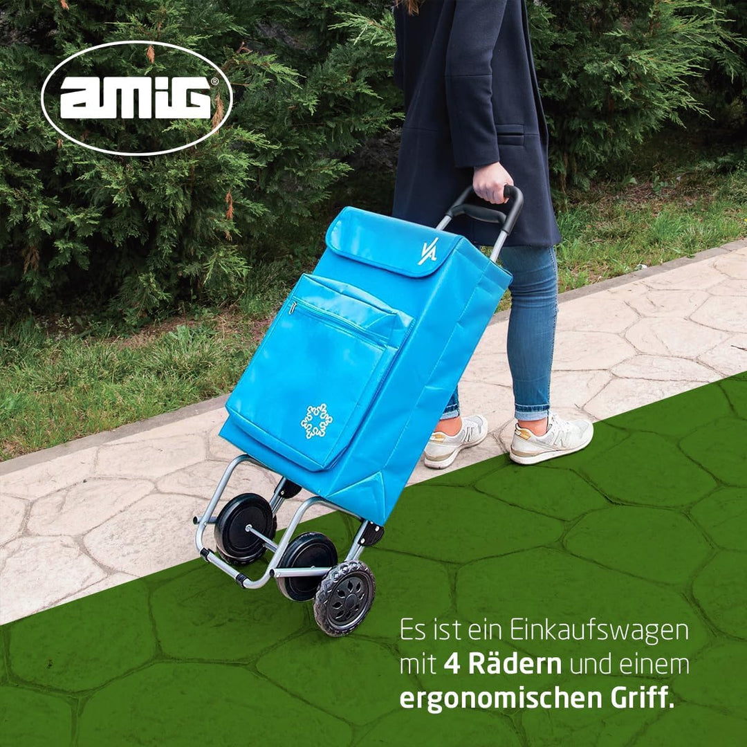 Amig - Einkaufstrolley mit 4 Rädern | Aussentasche für Tiefkühlkost | Maximale Belastung 15 kg |Kapa