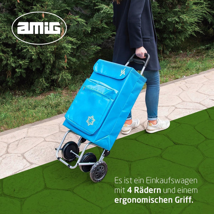Amig - Einkaufstrolley mit 4 Rädern | Aussentasche für Tiefkühlkost | Maximale Belastung 15 kg |Kapa