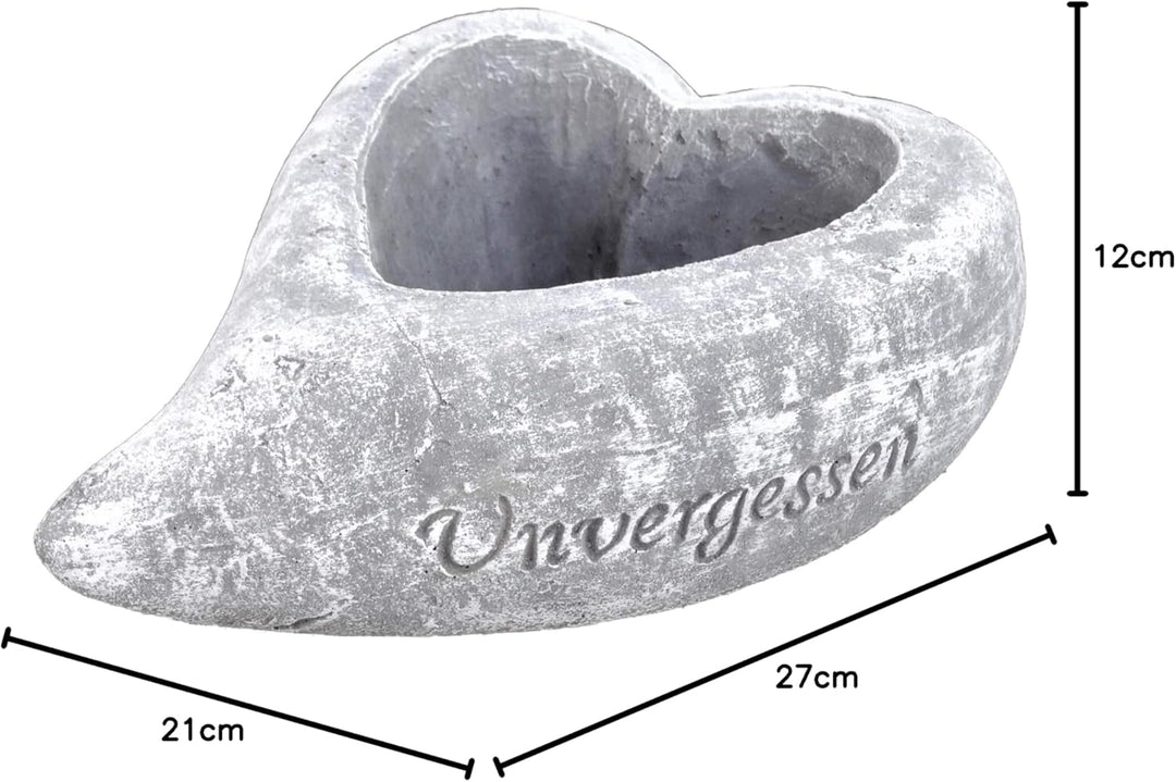 Grabschmuck, massiver Steinguss Pflanzschale Herz UNVERGESSEN, frostfest bis -30°C