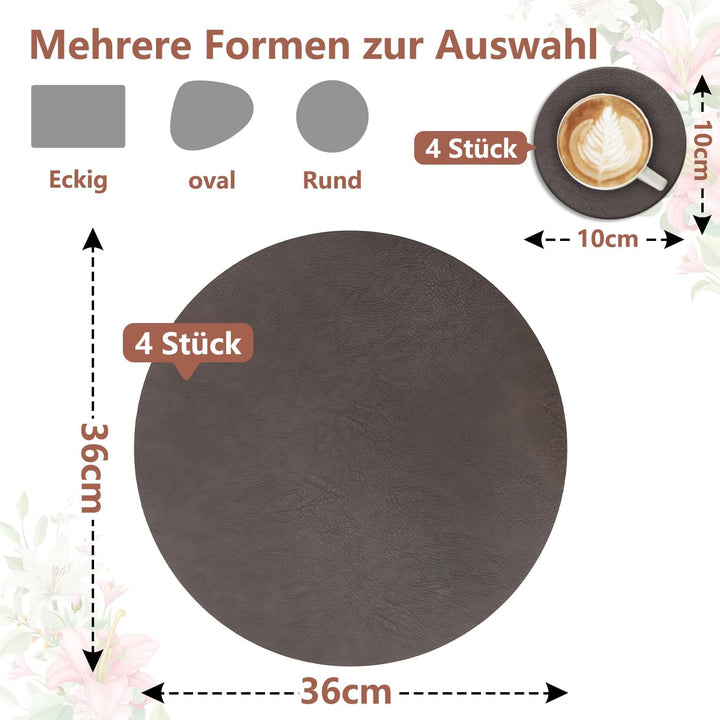 4er Set Tischset aus Leder-Imitat，Platzsets abwaschbar und wasserdicht，Platzdeckchen Lederoptik mit
