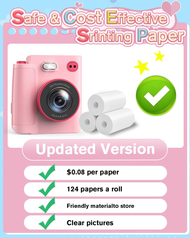 Sofortbildkamera Kinder, 1080P HD Kinderkamera Sofortbildkamera mit 32GB Karte & DruckerPapier, Kind
