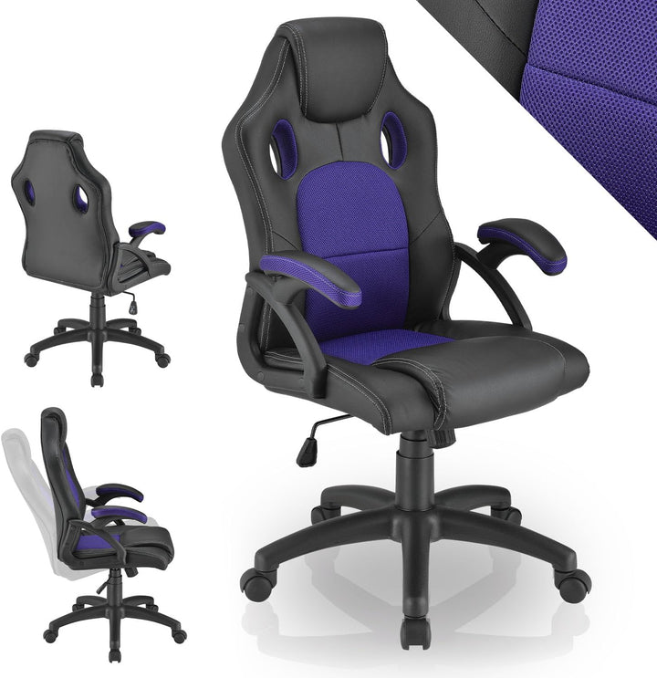 Juskys Racing Schreibtischstuhl Montreal violett | Armlehnen gepolstert & ergonomische Rückenlehne |