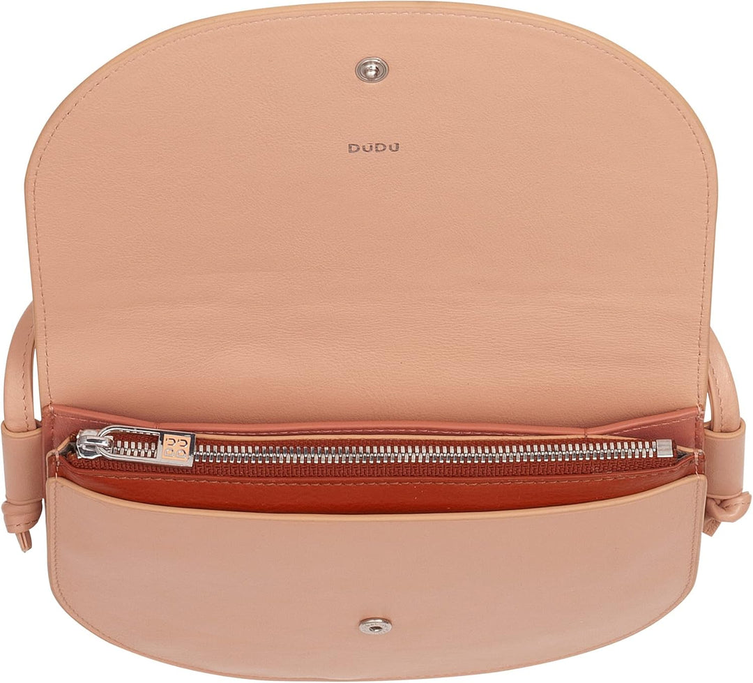 DUDU Damen Umhängetasche aus Leder, kompaktes schlankes Design Handtasche mit Knopfverschluss, Verst