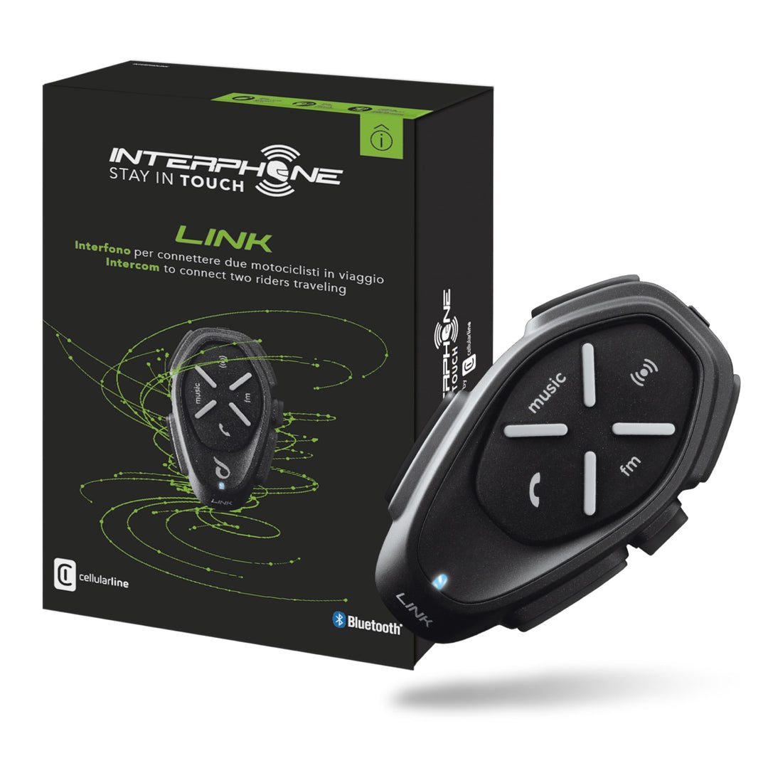 Interphone LINK - Einzelpack - Bluetooth-Kommunikationssystem für Motorräder - Bis zu 2 Reiters, 300