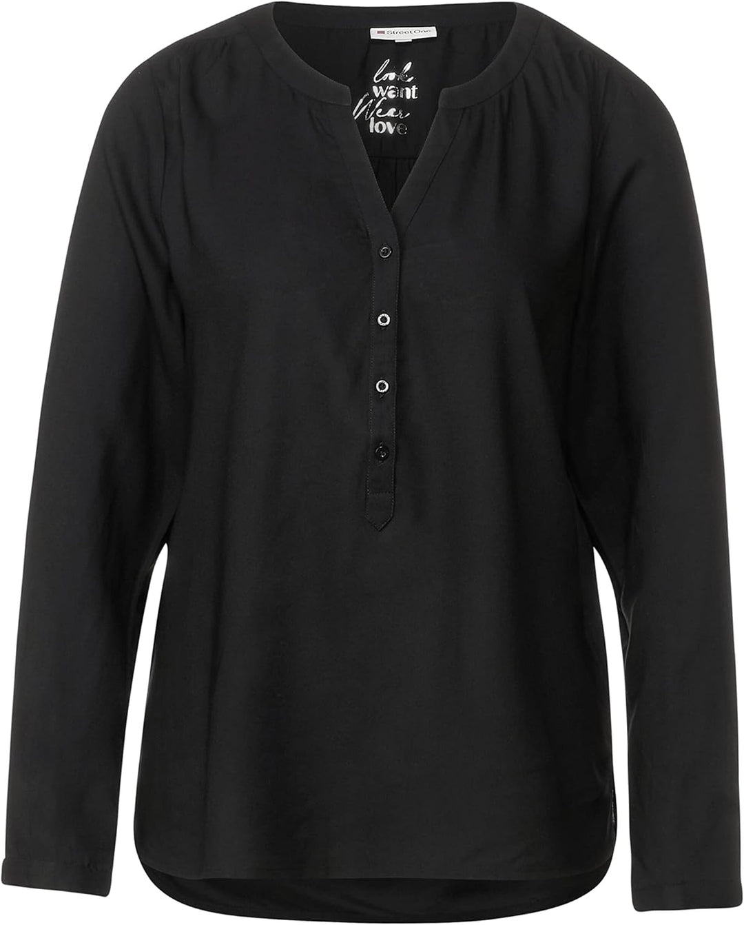 Street One Damen Bluse in Unifarbe 34 Schwarz, 34 Schwarz