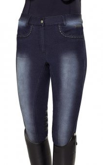 PFIFF 101845 Demin Reithose Clara, Grip Kniebesatz, Damenreithose, Damen 36-44 44 Blau, 44 Blau