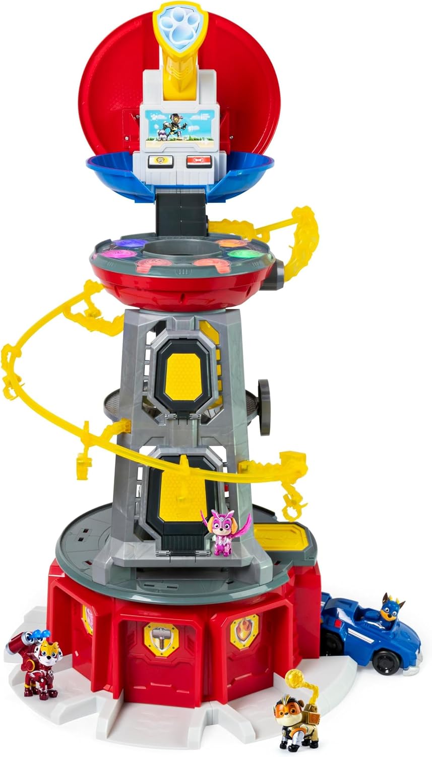 PAW PATROL, Mighty Lookout Tower mit 4 zusätzlichen exklusiven Action-Figuren, Spielzeugauto, Licht-