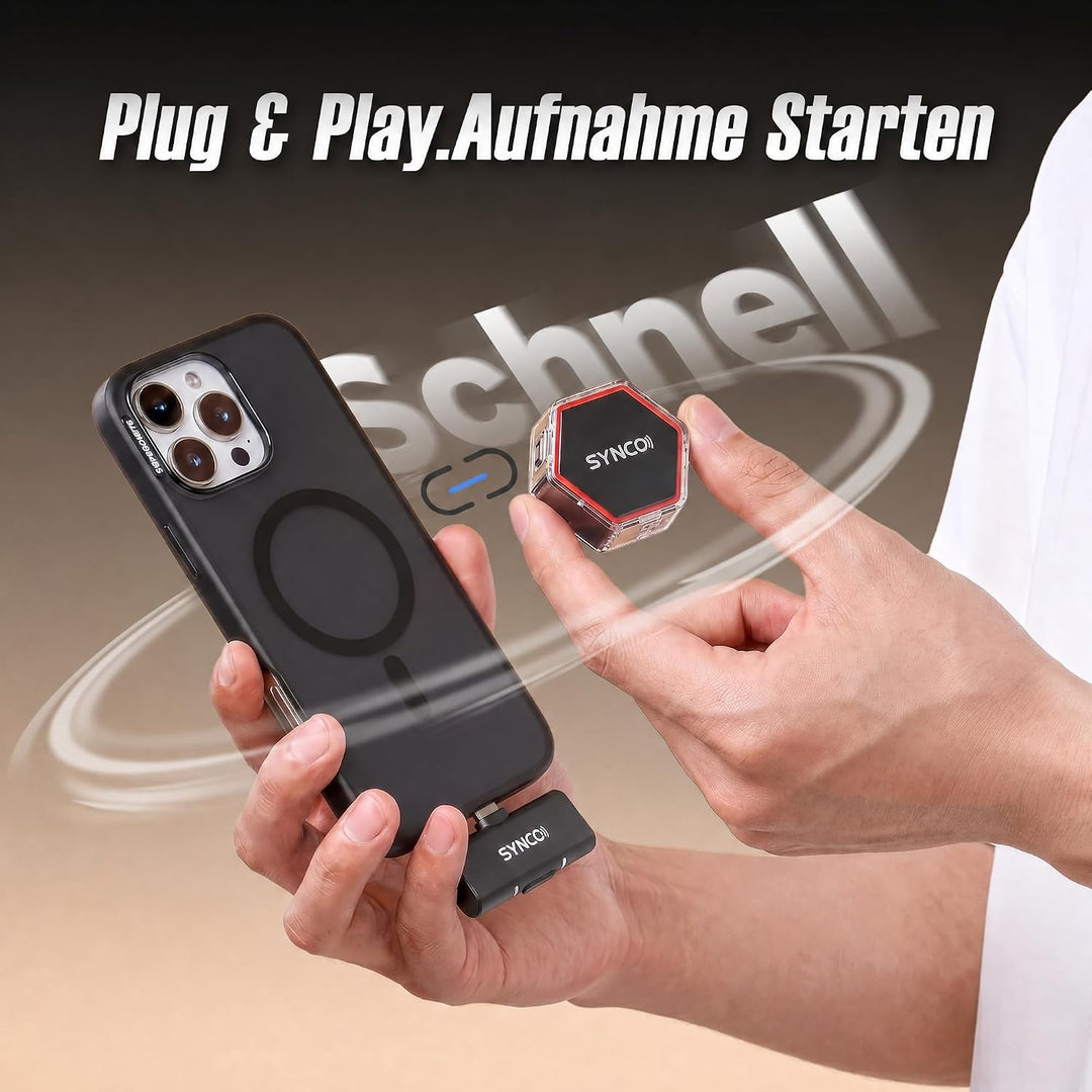 SYNCO G4 Kabelloses Lavalier-Mikrofon für iPhone7-17/Android/Kamera, 2,4 GHz Dual-Channel, 20 h Akku