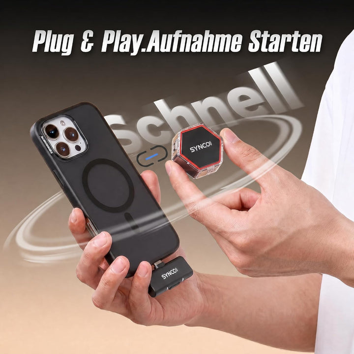 SYNCO G4 Kabelloses Lavalier-Mikrofon für iPhone7-17/Android/Kamera, 2,4 GHz Dual-Channel, 20 h Akku