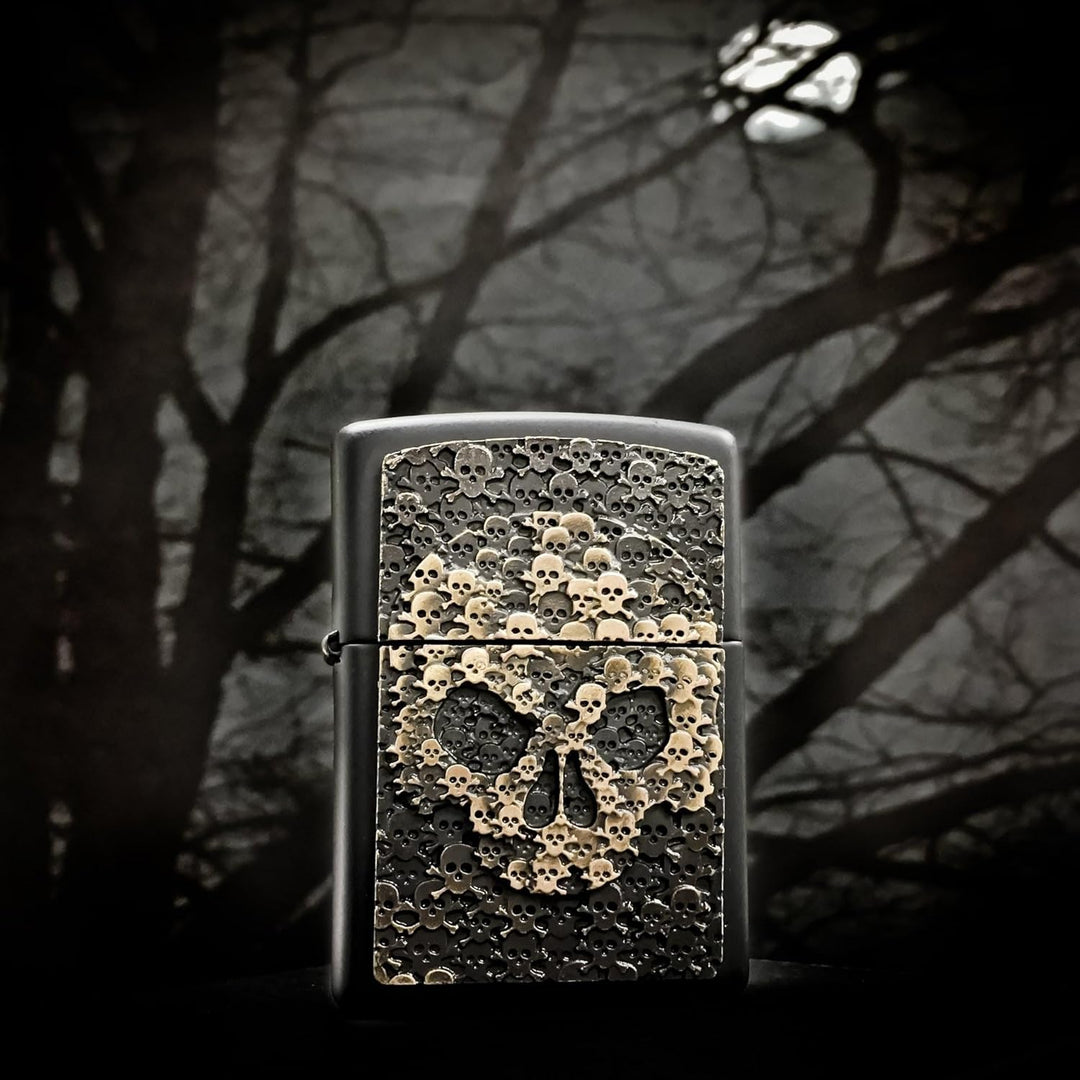 Zippo 2005334 Skull-Black Matte-Spring 2017 Feuerzeug, Chrom, Silber, 5.8 x 3.8 x 2 cm