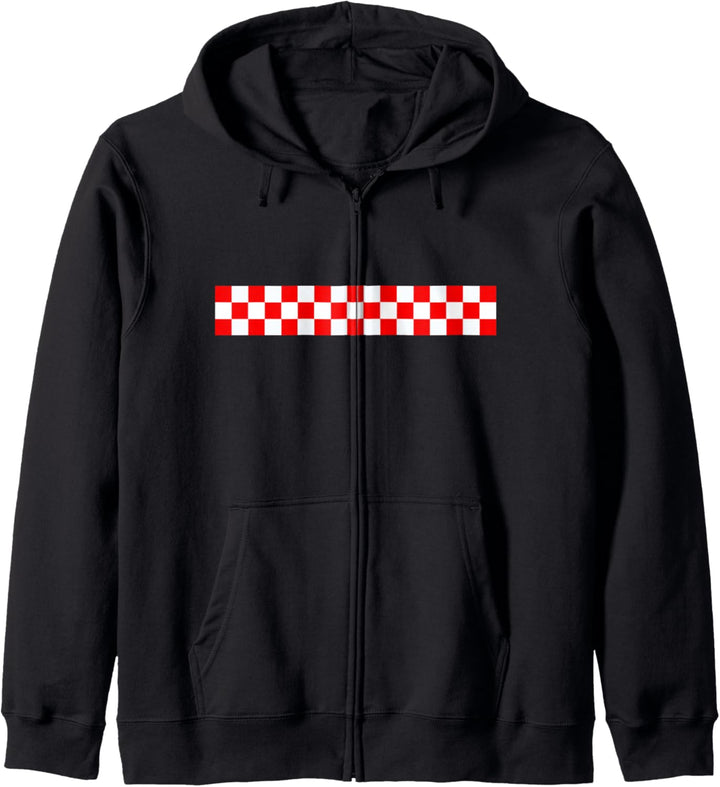 Rallyestreifen Ska Musik Schach kariert rot weiss Ring Kapuzenjacke