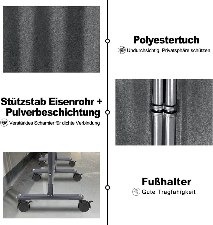 JOIEYOU Paravent Outdoor Sichtschutz Trennwand 4 Teilig 225x180cm Raumtrenner mit Flache Füsse Anti-