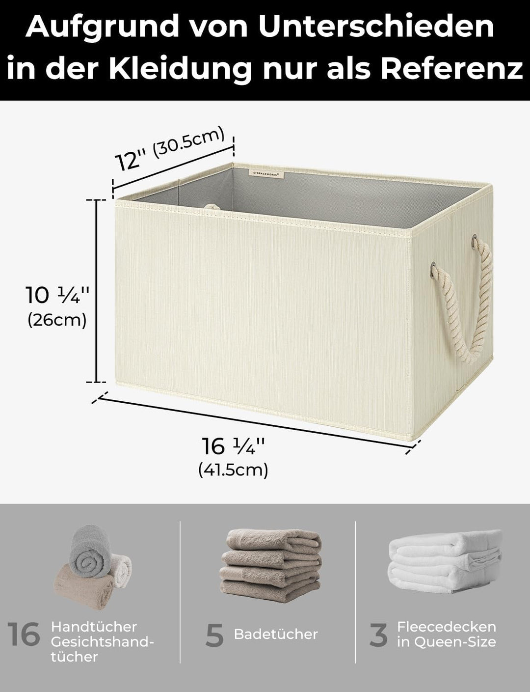 StorageWorks grosse Aufbewahrungsbox zum Ordnen, faltbarer Aufbewahrungskorb für Regale, Schränke, S