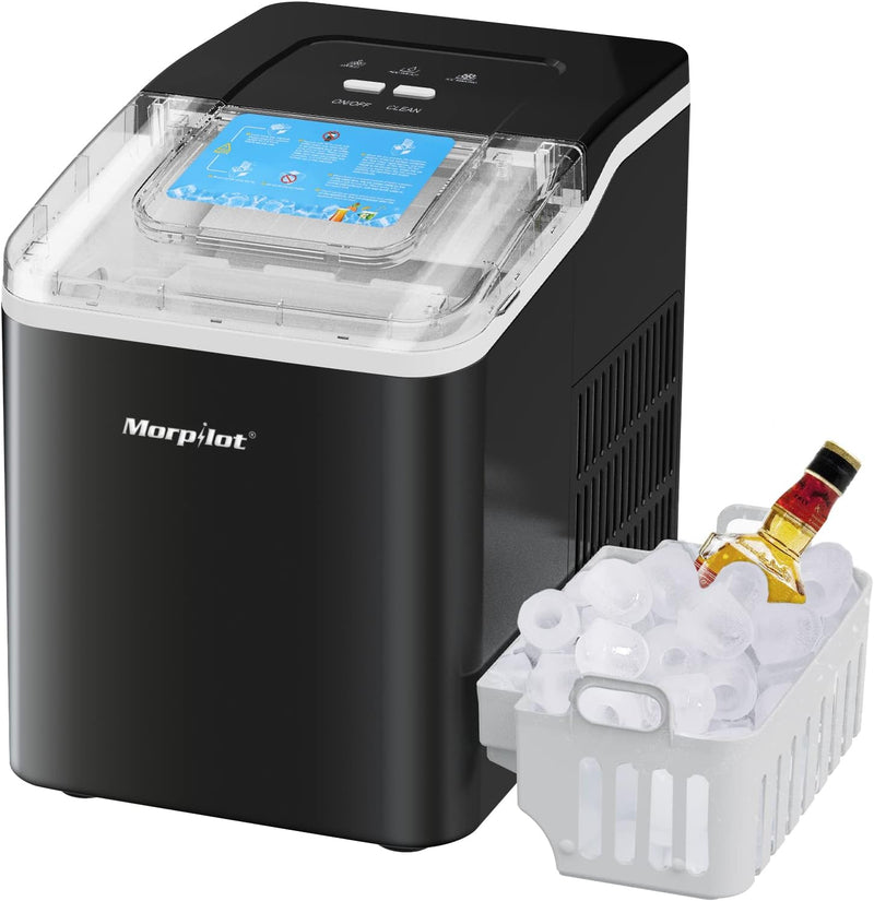 Eiswurfelmaschine, Morpilot 120 W Eiswüefel Maschine, 12 Kg 24 H, Zubereitung in 8-9 Min, 1,5 Liter