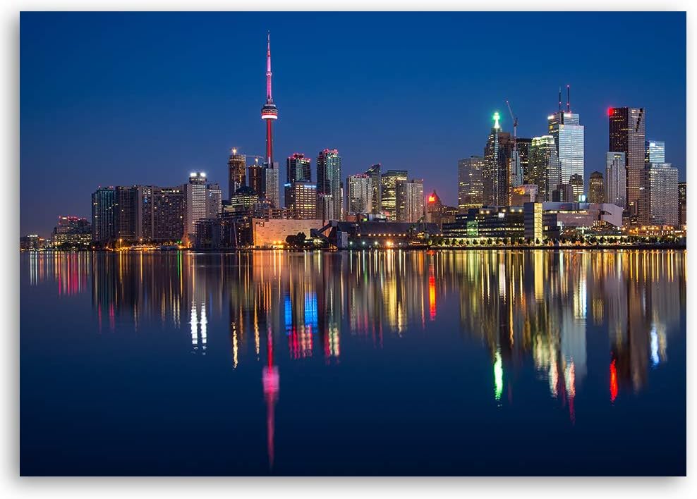 Feeby Wandbild Toronto Druckbild Leinwandbild Stadt Blau 100x70 cm Leinwandbild 100x70 cm Blau_d, Le