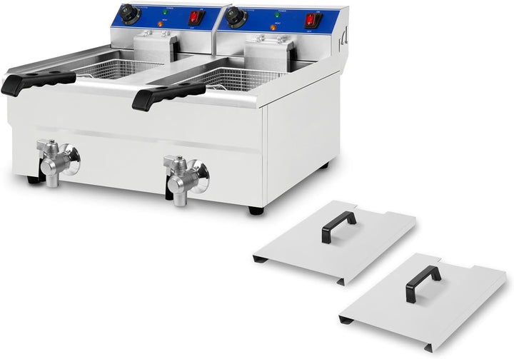 VERTES Friteuse Fritteuse Fritöse Edelstahl 2x 10L (2x 3000W, 230V, Kaltzonenprinzip, Temperatur Stu