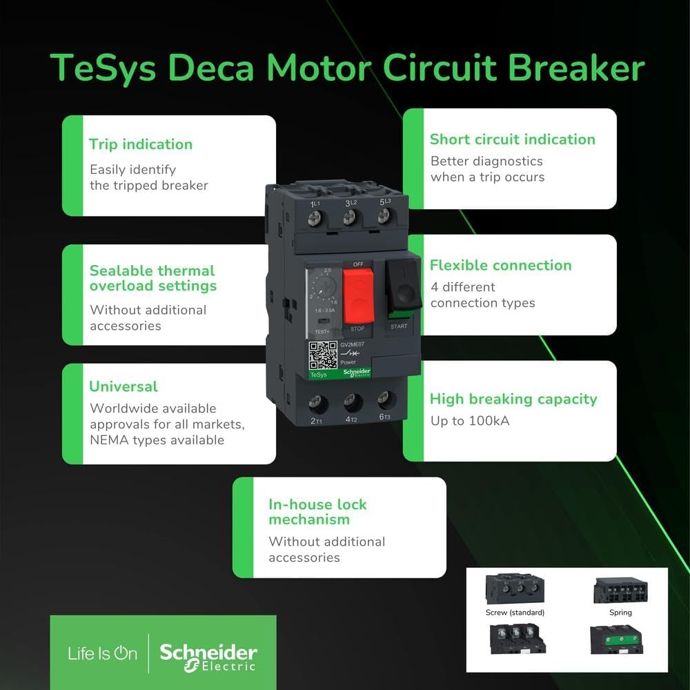 Schneider Electric | GV2ME06 - Motorschutzschalter, 3p, 1-1,6A, Tasterbetätigung, Schraubanschluss -