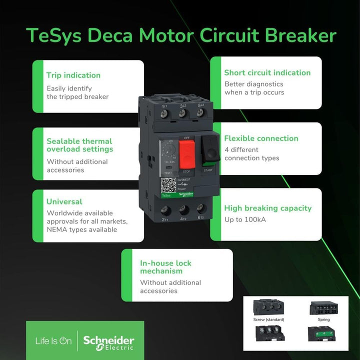 Schneider Electric | GV2ME06 - Motorschutzschalter, 3p, 1-1,6A, Tasterbetätigung, Schraubanschluss -