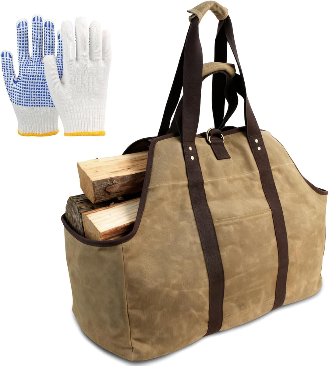 Kaminholzkorb Gross, 60 x 30 x 50cm Holzkorb mit Handschuhen für Kaminholz zum Transportieren und Au