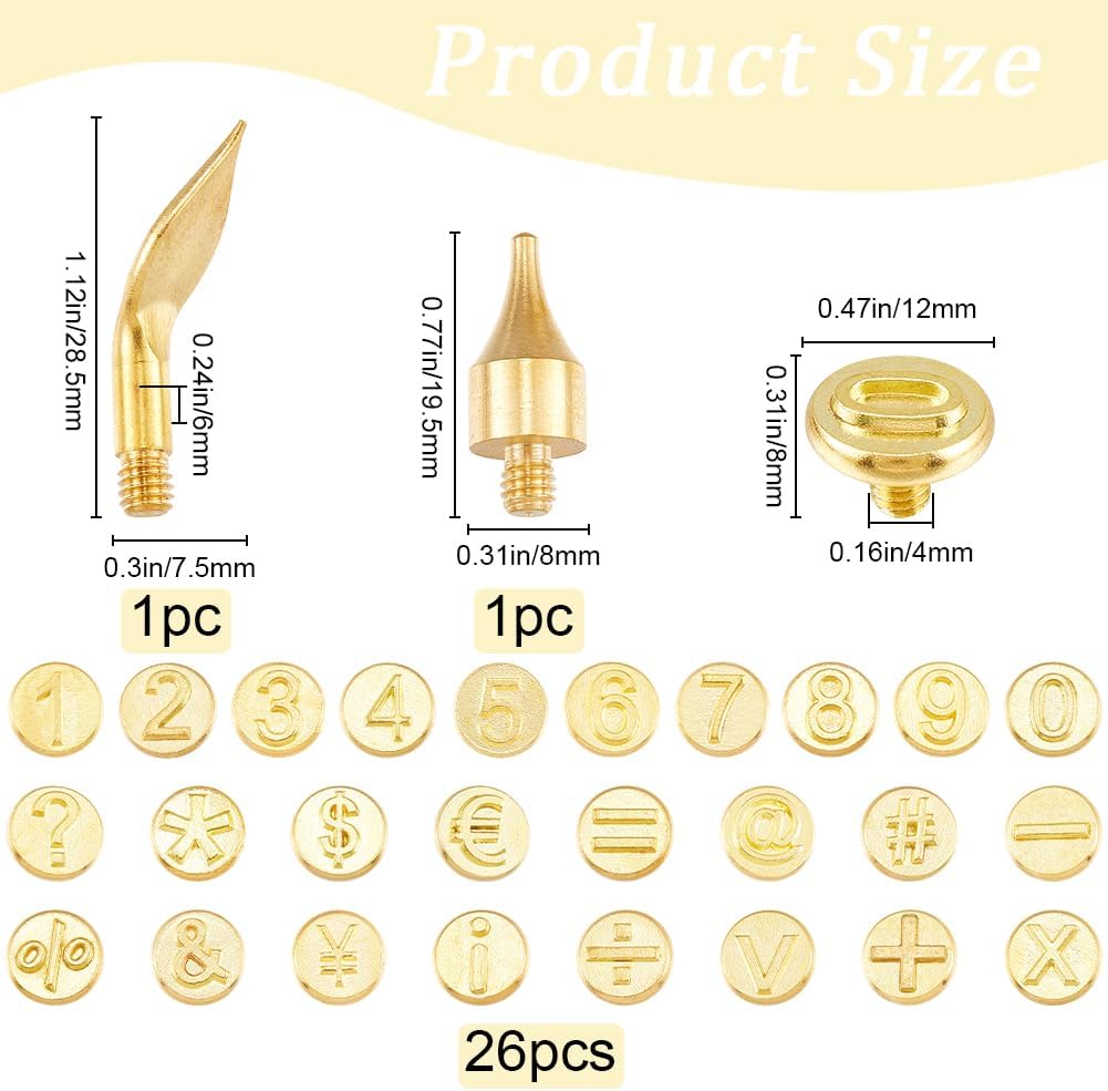GORGECRAFT 26 Stück Holzbrennspitzen Set Goldenes Messing Kupfer Set Zahlensymbol Lötschablone Leder