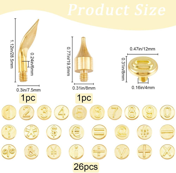 GORGECRAFT 26 Stück Holzbrennspitzen Set Goldenes Messing Kupfer Set Zahlensymbol Lötschablone Leder