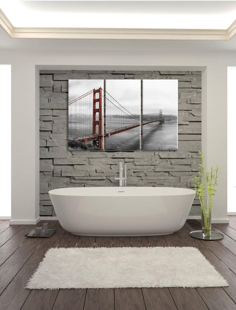 Pixxprint Golden Gate Bridge als Leinwandbild/Grösse: 3 Teilig (120x80 cm) cm/Wandbild/Kunstdruck/fe