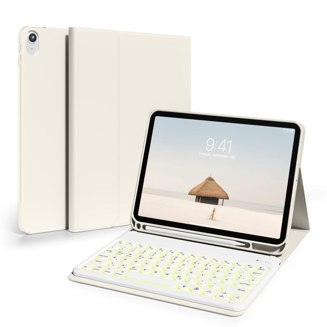 Hülle mit Tastatur für iPad 11 Generation A16/10 Generation (11/10.9 Zoll,2025/2022),7-farbige Beleu