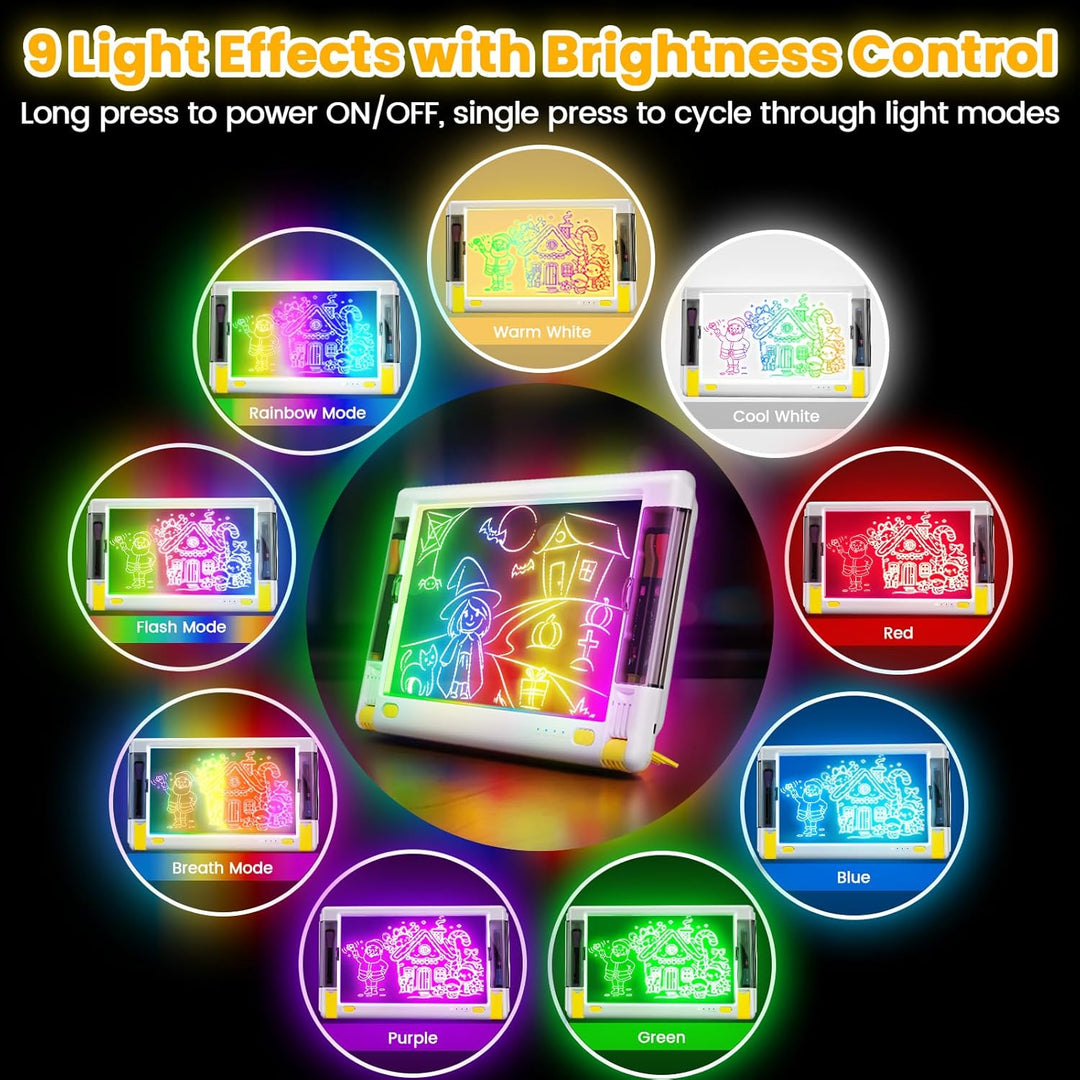 LED-Zeichentafel Wiederaufladbare,15 Zoll Zeichenbrett & Memoboard 9 Farben Lichteffekte Neon Kunst