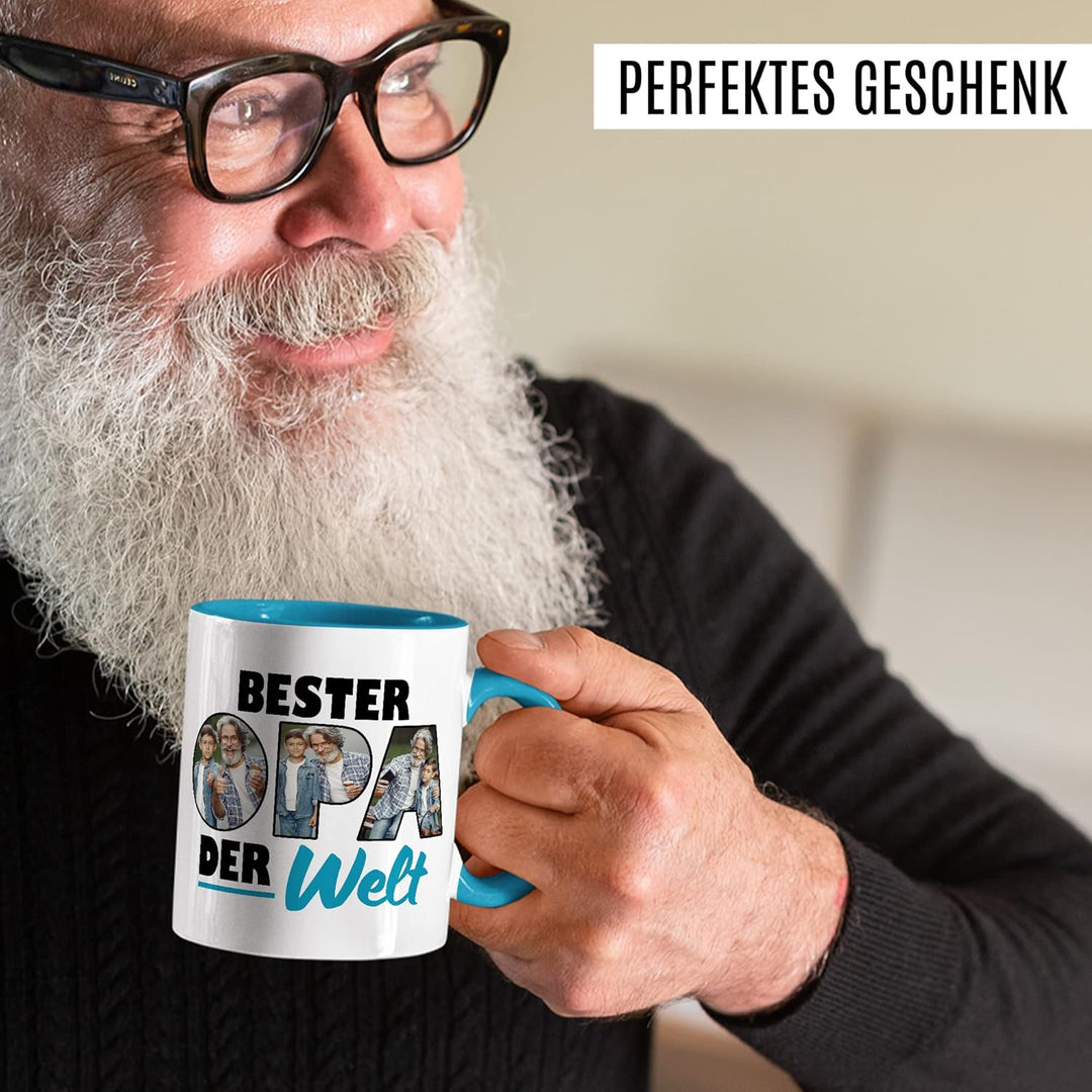 Opa Tasse personalisierbar mit Bild, Bester Opa der Welt, Geschenk personalisiert Grossvater Spruch