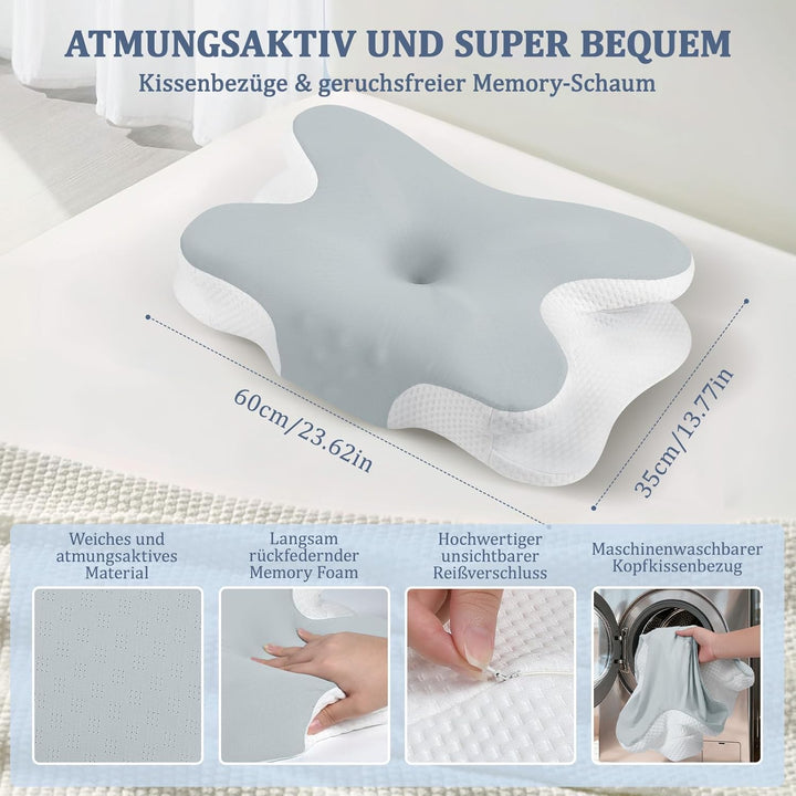 Nackenkissen - Orthopädisches Kopfkissen aus Memory Foam, Ergonomisches Kopfkissen gegen Nackenschme