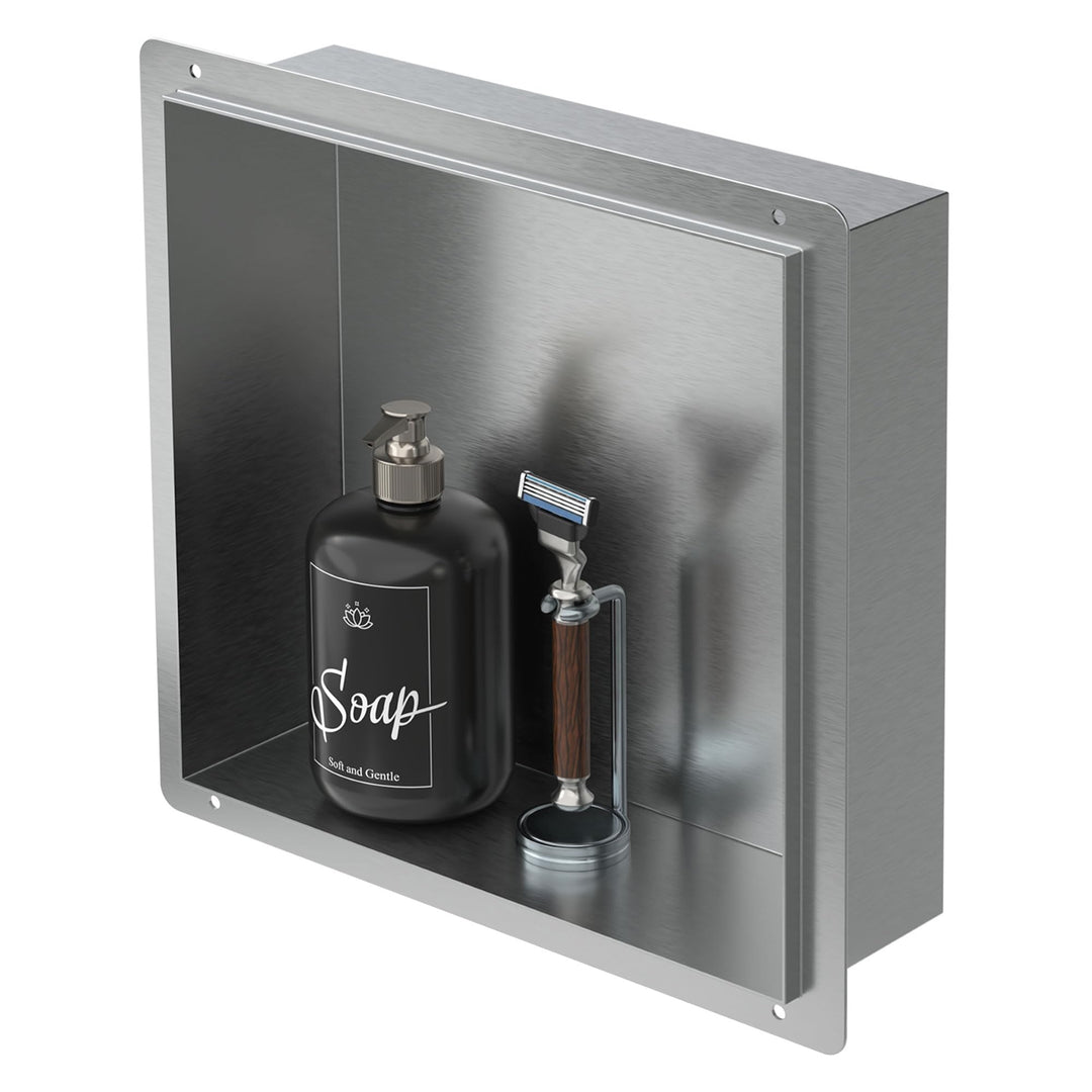 LuxeBath Wandnische aus Edelstahl, 30x30x10 cm, Silber, Duschnische, Randlos, Einbauregal, Flexibler