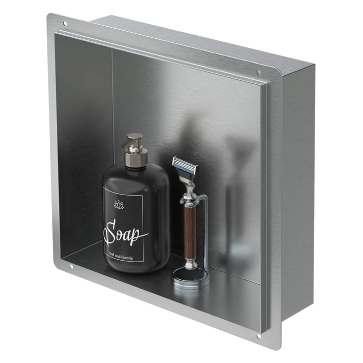 LuxeBath Wandnische aus Edelstahl, 30x30x10 cm, Silber, Duschnische, Randlos, Einbauregal, Flexibler