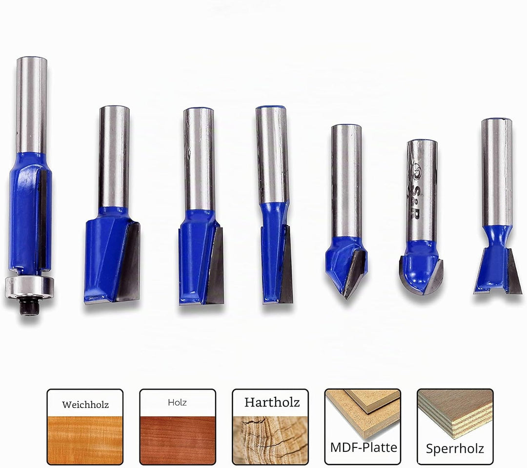 S&amp;R Hochleistungs Fräser-Set 12-tlg, Holzfräser in Industrie-Qualität für hartes und weiches Holz mi