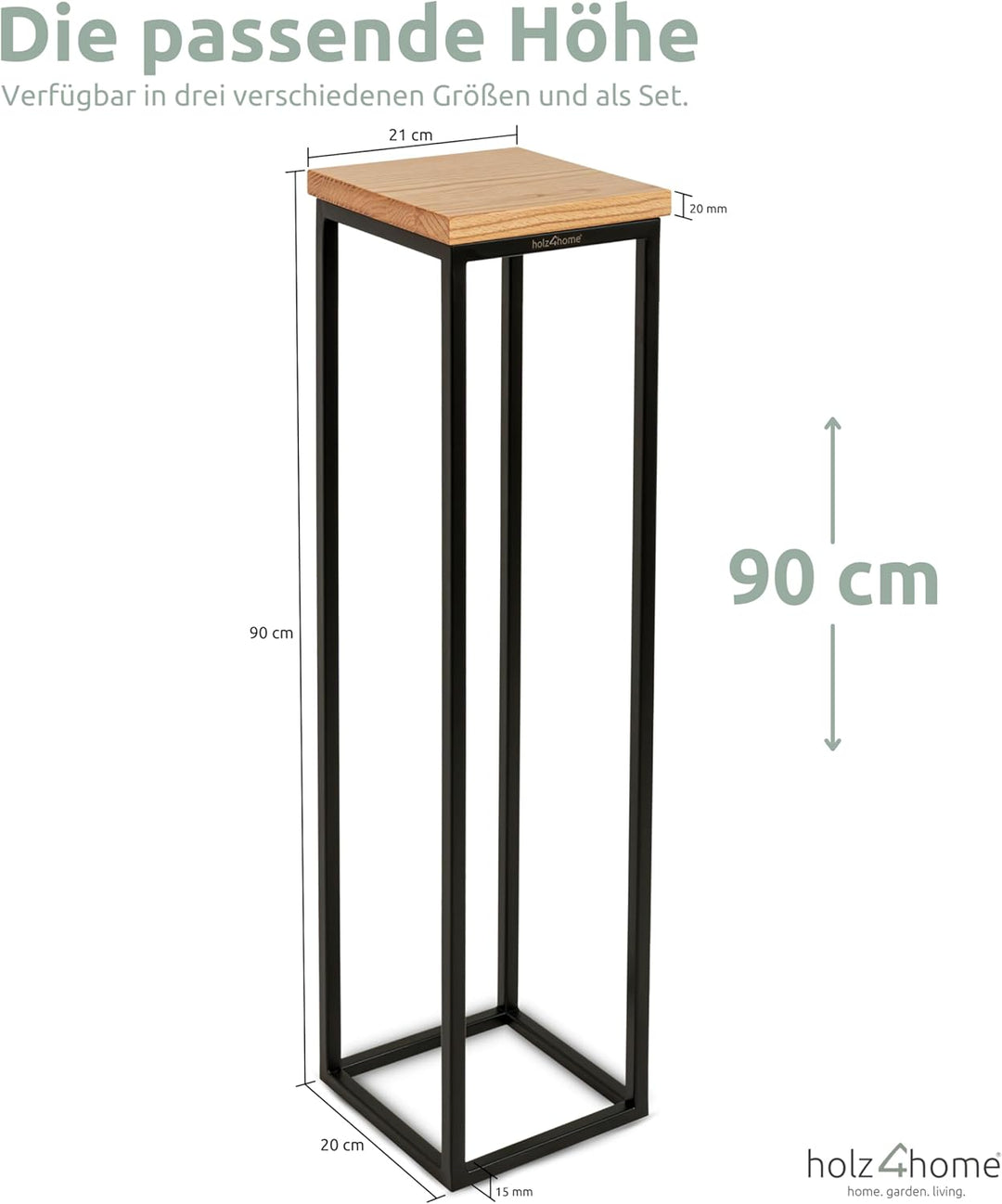 holz4home® Dekoständer-Set 3-tlg. in schwarz aus Massivholz Eiche I Natur Geölt I Höhen: 50/70/90 cm