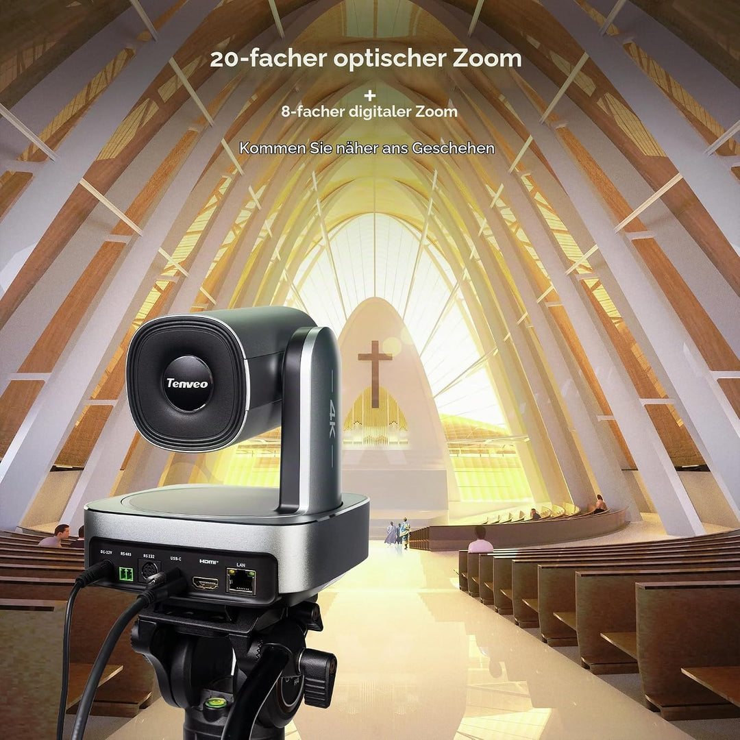 Tenveo 4K PTZ Kamera AI Humanoid &amp; Gesicht Auto-Tracking 20X Optical + 8X Digital Zoom USB3.0 / HDMI