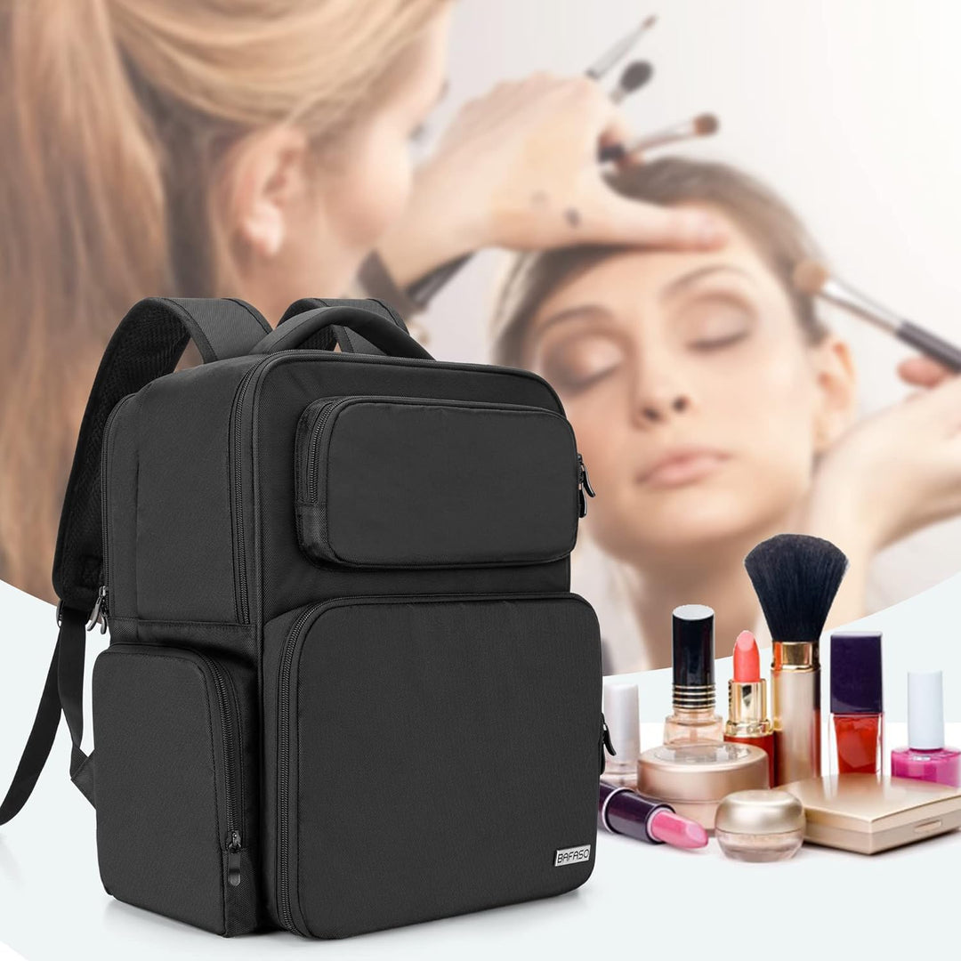 BAFASO Grosser Make-up-Rucksack, Kosmetiktasche mit Laptoptasche, Make-up-Tasche, Schwarz, Schwarz