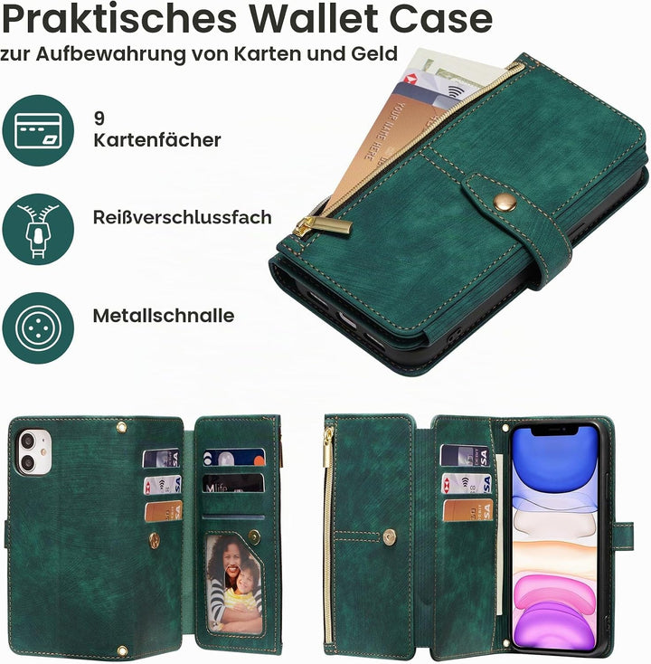 ZCDAYE iPhone 11 Hülle mit Band, Leder iPhone 11 Handytasche Handyhülle Praktische Handykette Karten