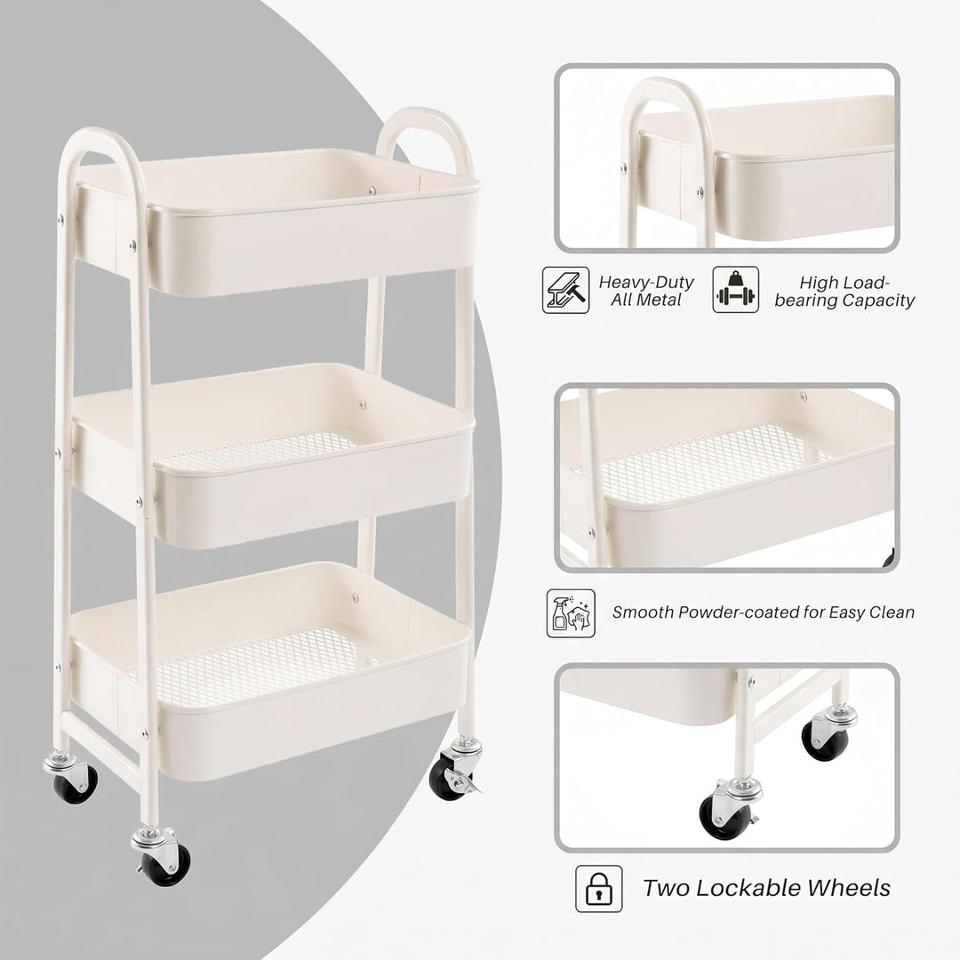 DOEWORKS Aufbewahrungswagen 3-Etagen Metall Utility Cart Rollwagen Organizer Wagen mit Rädern für Kü