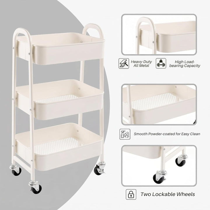 DOEWORKS Aufbewahrungswagen 3-Etagen Metall Utility Cart Rollwagen Organizer Wagen mit Rädern für Kü