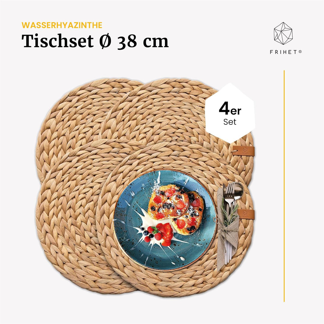 FRIHET® Tischset Oslo Set Rund Wasserhyazinthe Natur - (4, 38cm), 38cm