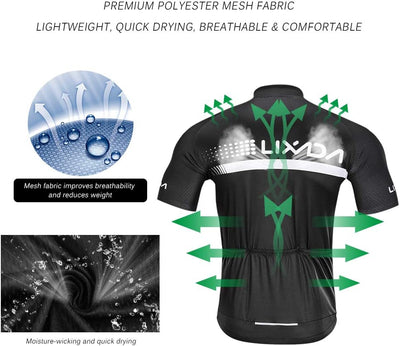 Lixada Radtrikot Set, atmungsaktiver Fahrradanzug Kurzarm Fahrradhemd + 3D gepolsterte Trägerhose, s