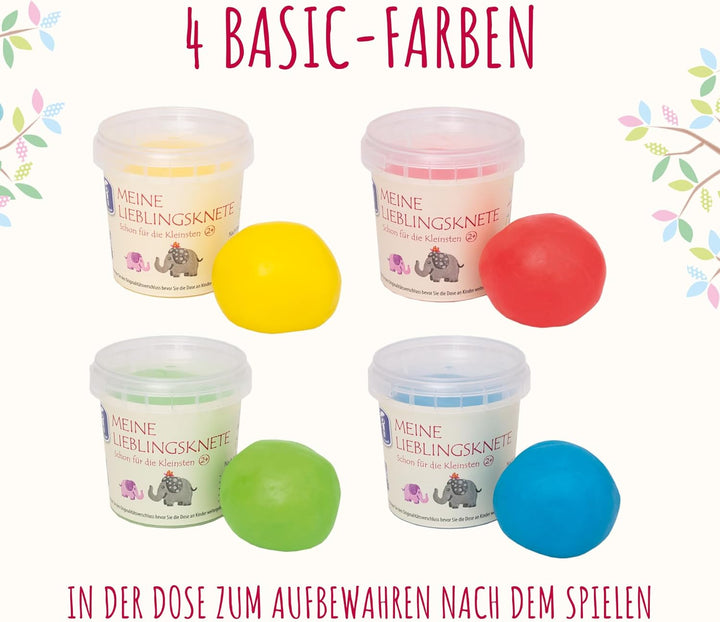 Feuchtmann MEINE LIEBLINGSKNETE mit Teigrolle - Knetset 4x150g, vegane glutenfreie Knete, natürliche